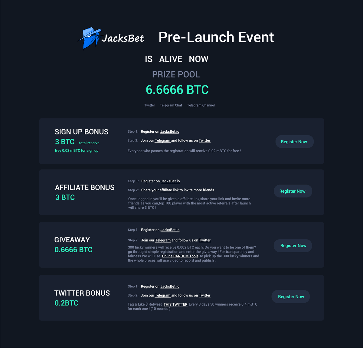JacksBet Pre-Launch Event 6.6666 BTC